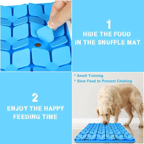 Miniatura 3 de Alfombrilla de olfateo para perros, tapete de comida para perros de silicona premium de 16"x16", juego interactivo de alimentación para Azul-L