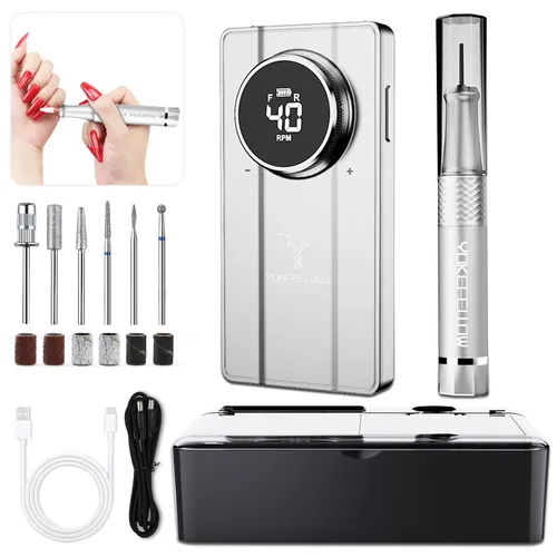 Miniatura 8 de Yokefellow - Taladro de uñas, profesional, portátil, 40000 RPM, máquina de taladro eléctrico de grabado para vidrio, color negro