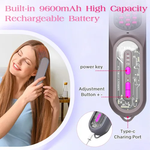 Miniatura 4 de Cepillo alisador de pelo, cepillo portátil para mujeres, mini peine alisador para el cuidado del cabello de viaje, 9600 mAh recargable, peine
