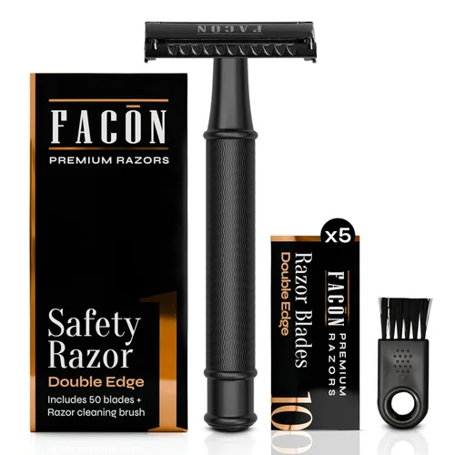 Miniatura 10 de Maquinilla de afeitar de doble filo Facón para hombres y mujeres - Maquinilla de afeitar abierta de acero inoxidable Butterfly con 50 cuchillas