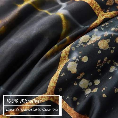 Miniatura 5 de ZRNBAST - Juego de edredón de nido de abeja negro de tamaño completo de 7 piezas, ropa de cama hexagonal suave y ligera, de mármol para todas