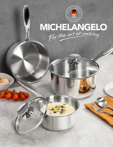 Miniatura 7 de MICHELANGELO Juego de cacerolas de acero inoxidable - Cacerolas de 1, 2, 3 cuartos con tapas, pequeñas ollas de acero inoxidable para cocinar