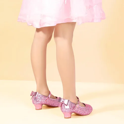 Miniatura 143 de PANDANINJIA Vestido de jada para niñas y niños pequeños, zapatos de princesa Mary Jane con tacones con lazo para fiesta, boda, boda