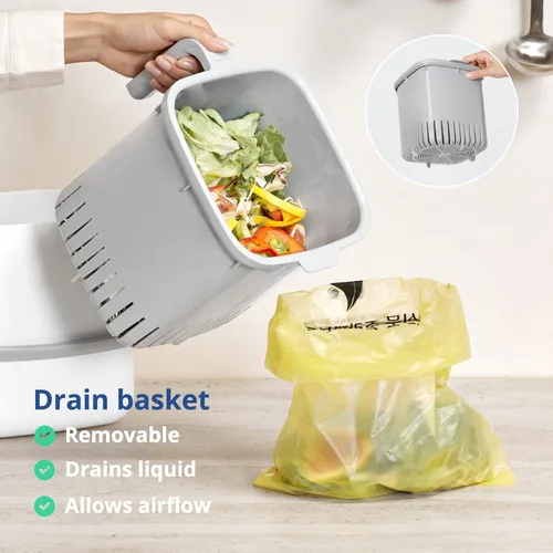 Miniatura 5 de BLUE GINKGO - Basurero de cocina para compost [5L / 1.32 GAL] – Cubo de desperdicios de alimentos sin filtro, hermético a olores, con asas