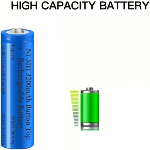 Miniatura 4 de Paquete de 2 baterías Ni-MH recargables de 3200 mAh, baterías NiMH con botón superior, batería de alta capacidad para linterna LED, faro, cámara