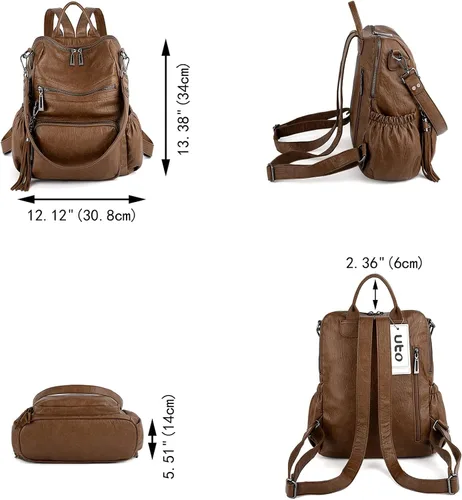 Miniatura 8 de UTO Mochila de cuero vegano para mujer, diseño de moda, convertible con borla, para viajes, con borla