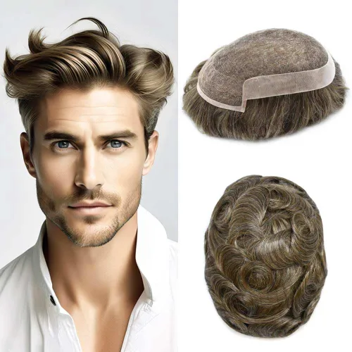 Miniatura 48 de Toupee Hair System For Men Real Human Hair Swiss Lace Mens Toupee Men Hair Replacement System Natural Hairline Mens Hairpieces 6X8"-80% light