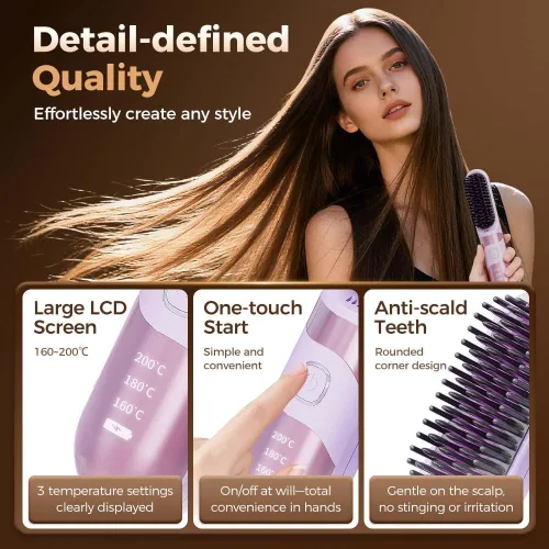 Miniatura 4 de Go Brush 2026 actualizado negativo, cepillo alisador de cabello inalámbrico, cepillo alisador portátil para viajes, alisador de pelo de viaje