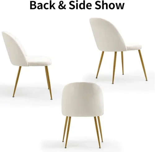 Miniatura 5 de Juego de 4 sillas de comedor de terciopelo, modernas sillas de cocina tapizadas de mediados de siglo con patas doradas de metal para sala de estar