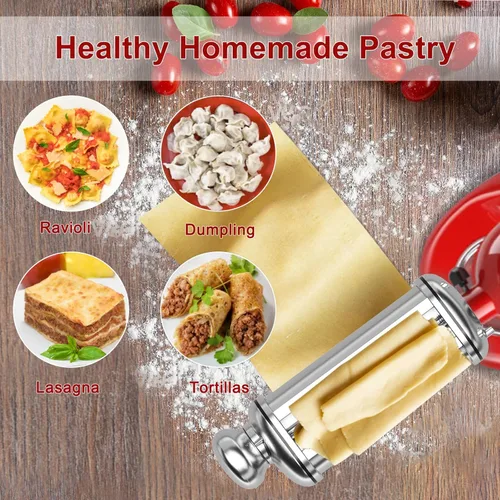 Miniatura 3 de Rodillo de pasta para batidora de pie KitchenAid, accesorio de rodillo de pasta de acero inoxidable con perilla de grosor ajustable de 8 posiciones