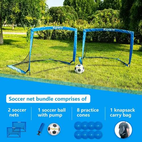 Miniatura 6 de Ksports Portería de fútbol portátil Red de fútbol para entrenamiento de patio trasero Incluye pelota de fútbol, bomba, 8 conos de entrenamiento