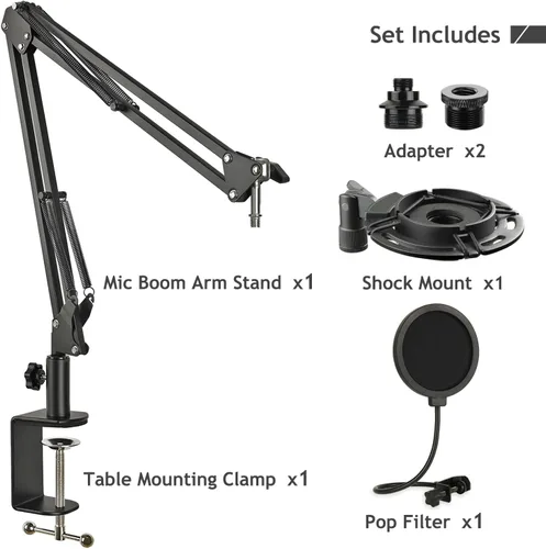 Miniatura 7 de Audio Technica AT2020 - Soporte de micrófono AT2020, soporte de tijera de suspensión con soporte de amortiguador, filtro pop, abrazadera resistente