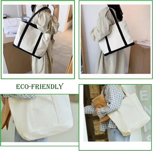 Miniatura 6 de Bolsa de lona con cremallera, 16.5 x 13.4 pulgadas, bolsa de lona lisa resistente, bolsa en blanco, 3 piezas con cremallera, reutilizables, bolsas 3