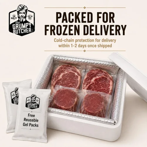 Miniatura 5 de Caja de regalo de 4 filetes Grumpy Butcher – 2 filetes de entrecot (12 oz) y 2 filetes de solomillo superior (6 oz) – Sampler de carne Angus