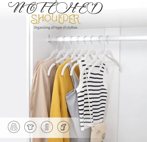 Miniatura 6 de ManGotree Paquete de 50 perchas de terciopelo para camisas para mujer, perchas de traje de 16.5 pulgadas con gancho giratorio de 360°, percha