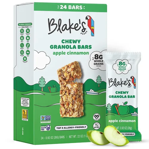 Blake’s Seed Based, Barras de granola masticables — Manzana y canela (24 unidades), veganas, sin gluten, sin nueces y sin lácteos; snack saludable
