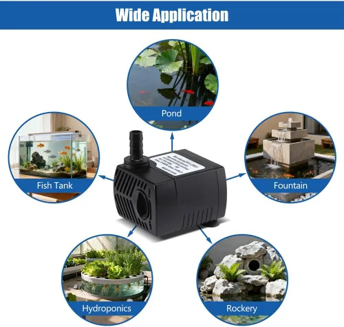 Miniatura 6 de Bomba de agua sumergible de 105 GPH con cable de alimentación de 4.76 pies y 2 boquillas, 5 W, ultra silenciosa, mini bomba de agua para acuario
