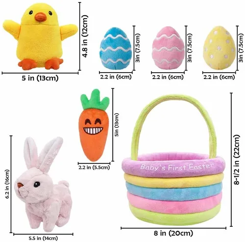 Miniatura 2 de Primer juego personalizado de relleno de cesta de Pascua para bebé, 7 unidades, conejito de peluche de huevo, zanahoria para bebés, niñas, niños