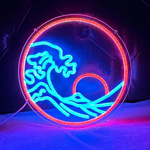 Miniatura 20 de Letrero de neón LED con diseño de puesta de sol y salida del sol, para decoración de pared, surf, océano, decoración de dormitorio, sala de estar