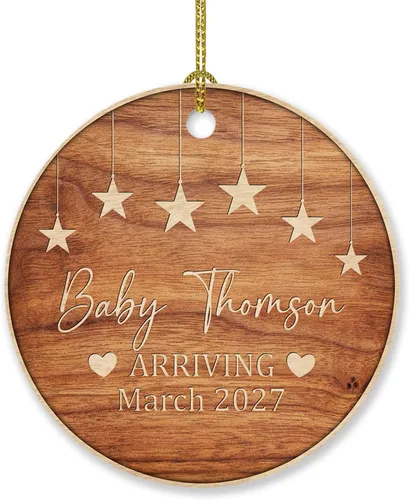 Adorno personalizado para bebé que llega 2027, adorno de Navidad de Bump, elige el nombre del bebé y el año de Navidad para el nuevo abuelo abuela,