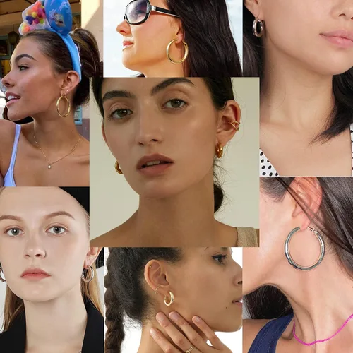 Miniatura 6 de Aretes de aro de oro grueso, aros ligeros de tubo de aulllow dorados gruesos para mujer, aretes grandes hipoalergénicos de 0.984in, 1.181in
