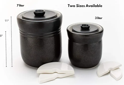 Miniatura 6 de TOMO Crock de fermentación con pesas 3L – Cerámica chucrut decapado Crock – Cerámica de Cerámica Kombucha Brewing – 3 litros (1 galón), peltre