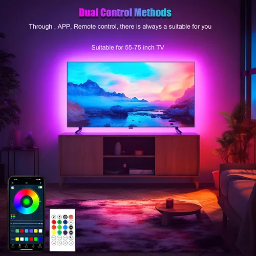 Miniatura 3 de PANTON VILLA Luces LED para televisores de 55 a 75 pulgadas, kit de retroiluminación LED ICRGB de 16.4 pies con aplicación y control remoto
