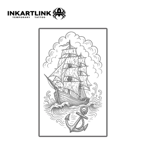 Miniatura 2 de INKARTLINK Tattoo Tech, 2 hojas de tatuaje semipermanente mediano, tatuajes temporales de diseño artístico para adultos, dura 1-2 semanas, Barco