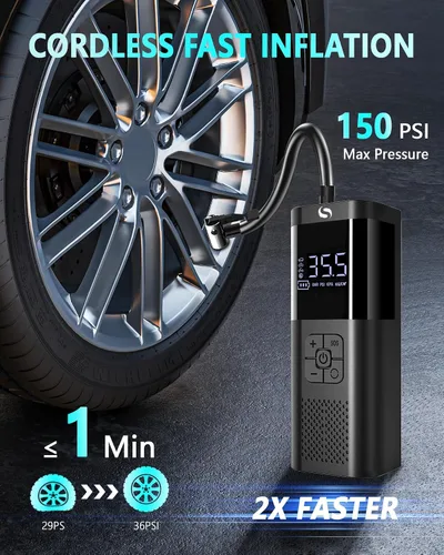 Miniatura 2 de Inflador de neumáticos, compresor de neumáticos portátil, inflador de neumáticos inalámbrico con luz LED para automóvil, motocicleta, bicicleta