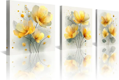 Miniatura 15 de NAN Wind 3 piezas de arte de pared de flores azules, impresión botánica moderna, ilustración floral floreciente, salpicaduras de acuarela y elegante