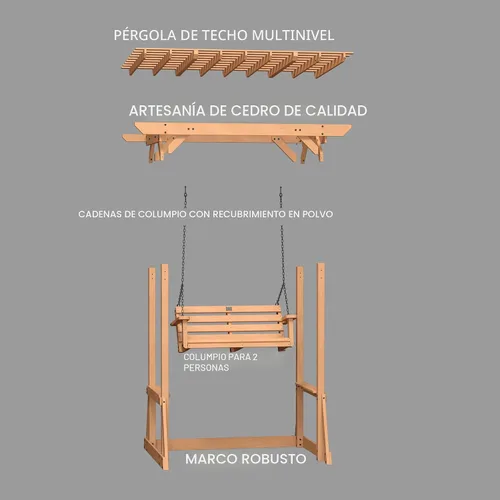 Miniatura 8 de Backyard Discovery Callahan - Pérgola Banco Oscilante de Madera de Cedro para Patio al Aire Libre de 8' x 5' con Enrejado, Asiento para Dos