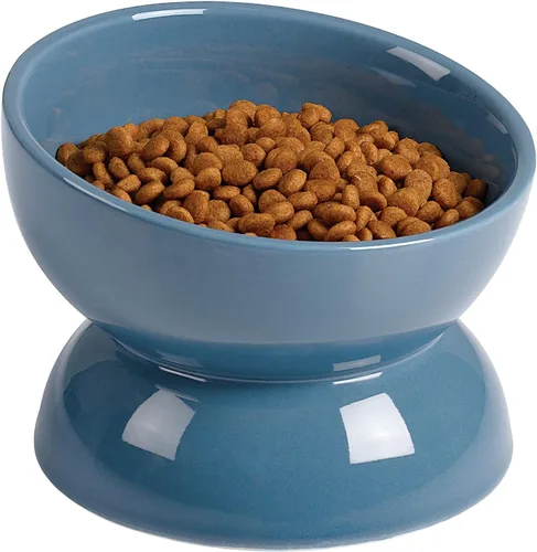 Miniatura 10 de ABRUTY Cuenco de agua para gatos, cuencos elevados de cerámica de 16 onzas, plato de comida para mascotas inclinado y elevado en 15°, antivómito