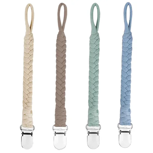 4 clips para chupete, clips para chupete para niños y niñas bebés, clips trenzados 100% hechos a mano, se adaptan a todos los chupetes (azul, Azul