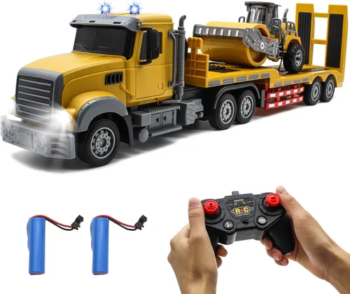 Miniatura 8 de Fistone Juego de juguete de camión y excavadora de semirremolque a control remoto, escala 1:12 con sonido y luces, 11CH 2.4Ghz control remoto camión