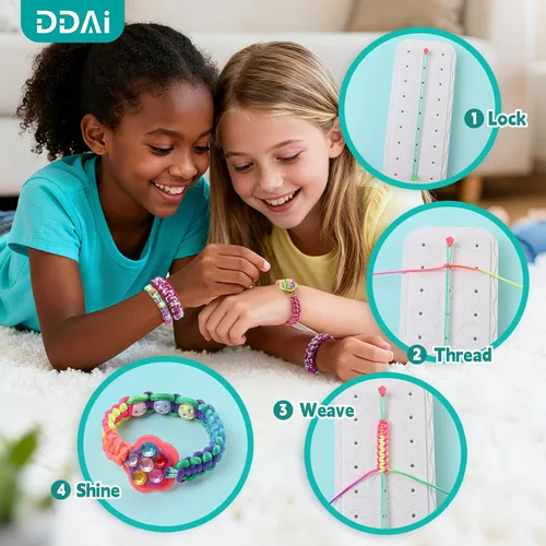 Miniatura 8 de DDAI Kit de pulsera brillante para niñas de 7 a 12 años, juego de manualidades brillantes de amistad con gemas, hilos y calcomanías, regalo de Menta