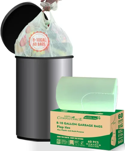 Miniatura 25 de BEIDOU-PAC Bolsas de basura compostables con solapa de 1 a 2 galones, 120 bolsas de abono pequeñas, bolsas de basura biodegradables para cocina