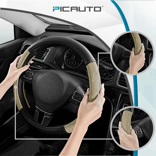 Miniatura 4 de PIC AUTO Funda para volante, protector de volante de automóvil de cuero de grano de seda, agarre cómodo, universal de 14.5 a 15.5 pulgadas