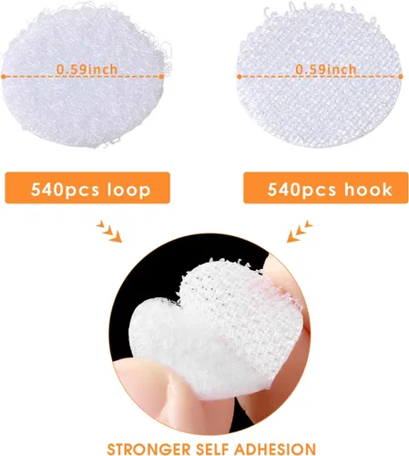 Miniatura 2 de Puntos autoadhesivos blancos para aula: 0.59 pulgadas, 1000 piezas de círculos redondos de velcro con parte trasera adhesiva fuerte - Calcomanías