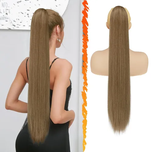 Miniatura 26 de BARSDAR Extensión de cola de caballo corta y recta - Extensiones de pelo con cordón de 16 pulgadas, rubio para mujeres - Extensiones de pelo Rubio