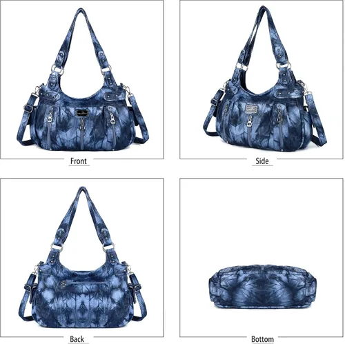 Miniatura 4 de Angelkiss Bolsos grandes y carteras para mujer de cuero sintético lavado tipo hobo, bandolera, bolso cruzado, bolso de hombro, bolso de mano