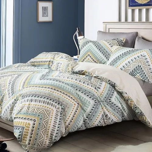 Miniatura 44 de SLEEPBELLA Juego de edredón tamaño King, 600 hilos de algodón amarillo y azul damasco con patrón reversible marrón topo, juego de edredón blanco