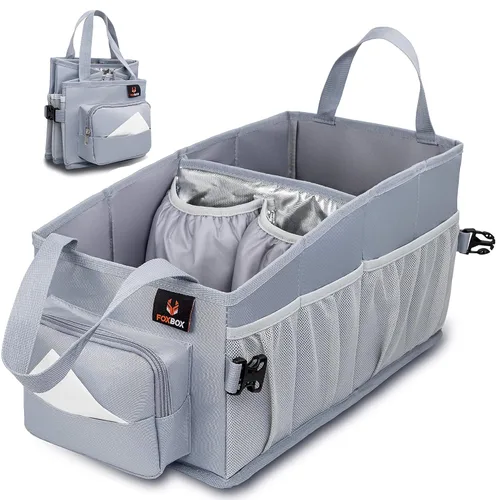 Organizador de automóvil para niños de fácil acceso con caja de pañuelos y portavasos para asiento trasero, asiento delantero, entre asientos, piso,