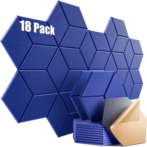 Miniatura 26 de Paquete de 12 paneles acústicos autoadhesivos de 12 x 10 x 0.4 pulgadas, paneles de espuma a prueba de sonido con alta densidad, diseño forrado