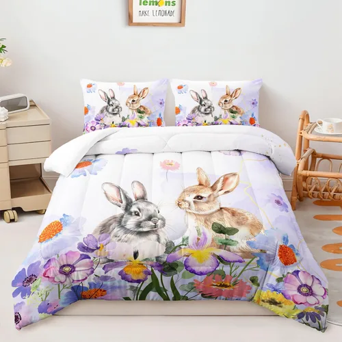 Miniatura 32 de AILONEN Juego de ropa de cama con estampado de gato en acuarela, tamaño individual con gatos y huellas para niños y niñas, juego de edredón suave