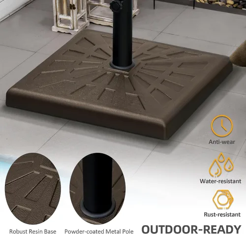 Miniatura 13 de Outsunny Base de resina para sombrilla de patio de 42 libras, soporte cuadrado de 20 pulgadas para postes de sombrilla de 1.26 pulgadas, 1.5
