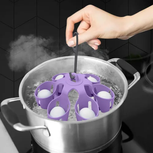 Miniatura 8 de Accesorio de silicona para hervir huevos, cocina 6 huevos a la vez, apto para lavavajillas, soporte para huevos duros, hace huevos duros o blandos