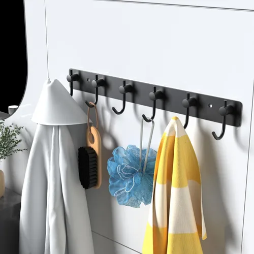 Miniatura 2 de VAEHOLD Perchero resistente de pared para colgar abrigos, ropa, batas, toallas y sombreros, con 3 ganchos, color negro