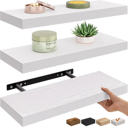 Miniatura 16 de Ballucci Estantes flotantes, juego de 2 estantes de pared de madera de 24 pulgadas, con soportes invisibles para baño, sala de estar, dormitorio