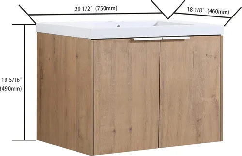 Miniatura 2 de Juego de tocador de baño de 30 pulgadas con lavabo montado en la pared, diseño moderno, gabinete de montaje flotante, tocador de baño con fregadero