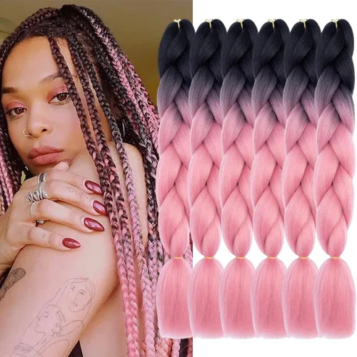 Miniatura 26 de 3 paquetes de extensiones de cabello sintético para trenzar de color negro a azul, tamaño jumbo ombré, de 24 pulgadas o trenzas de ganchillo